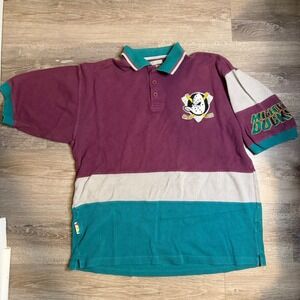 Vintage Mirage Mighty Ducks of Anaheim NHL Polo Shirt XXL Eggplant Teal 90s NHL